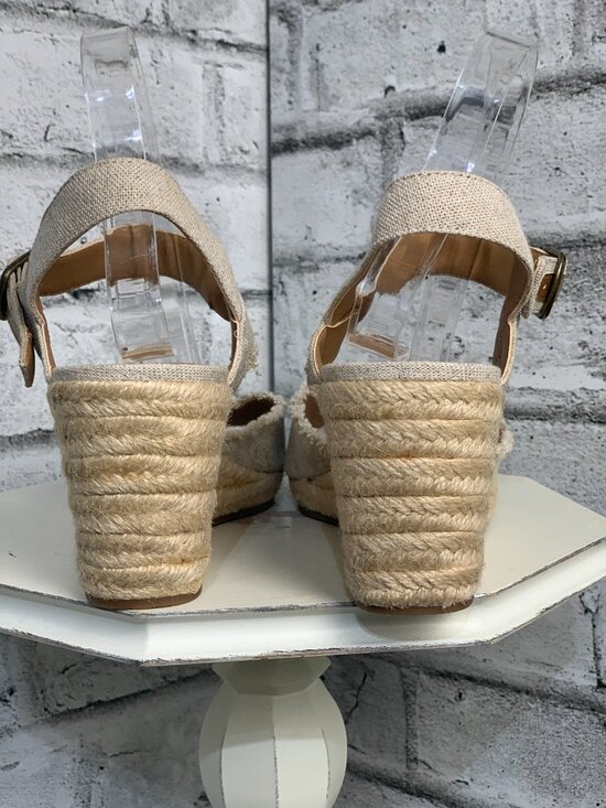 Lucky Brand Espadrille Wedge Sandals 9 Oatmeal Canvas Ankle Strap Open Toe Boho - Picture 7 of 12